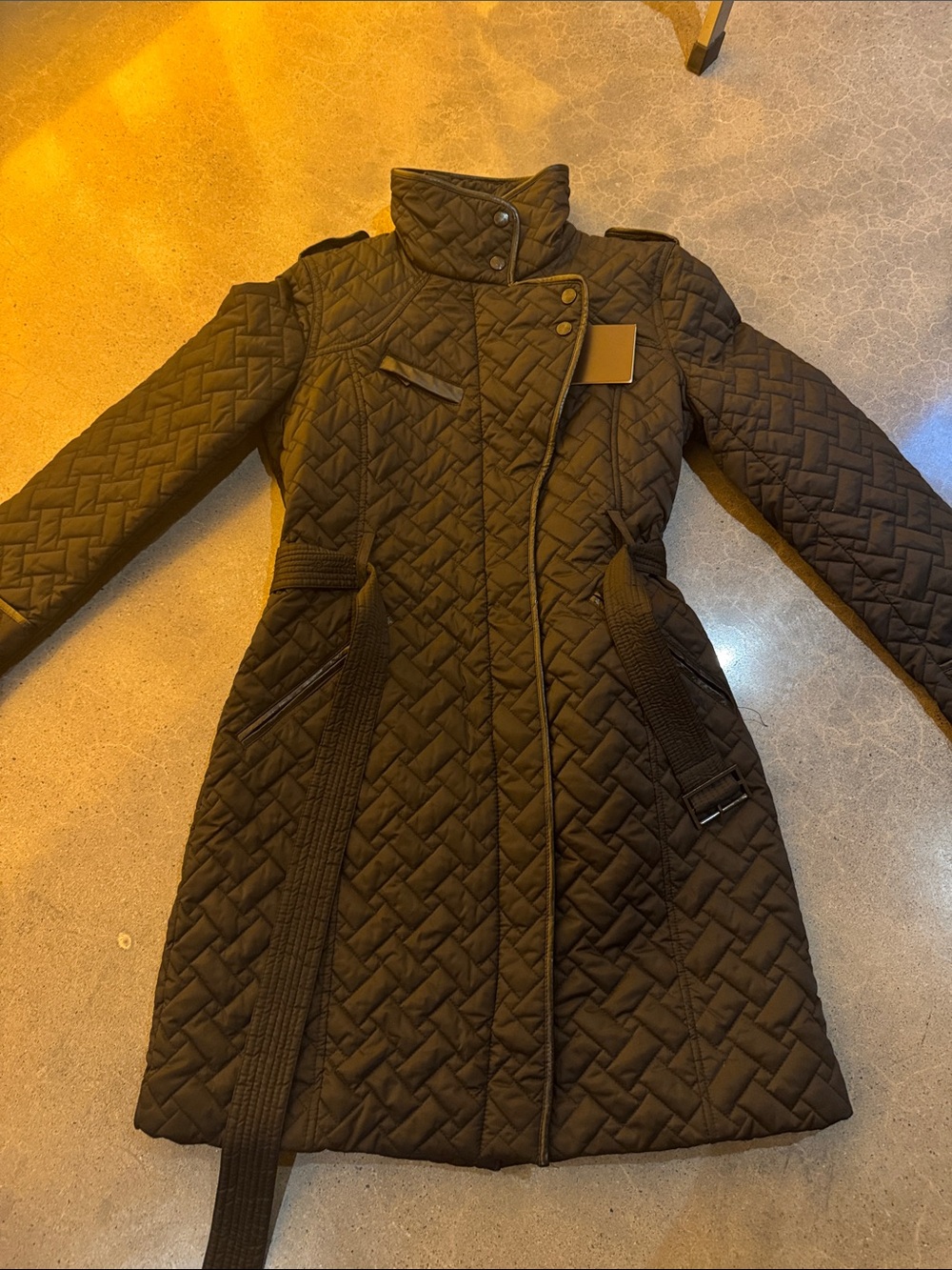 Cole Hann Quilted Long Women's Coat in Black